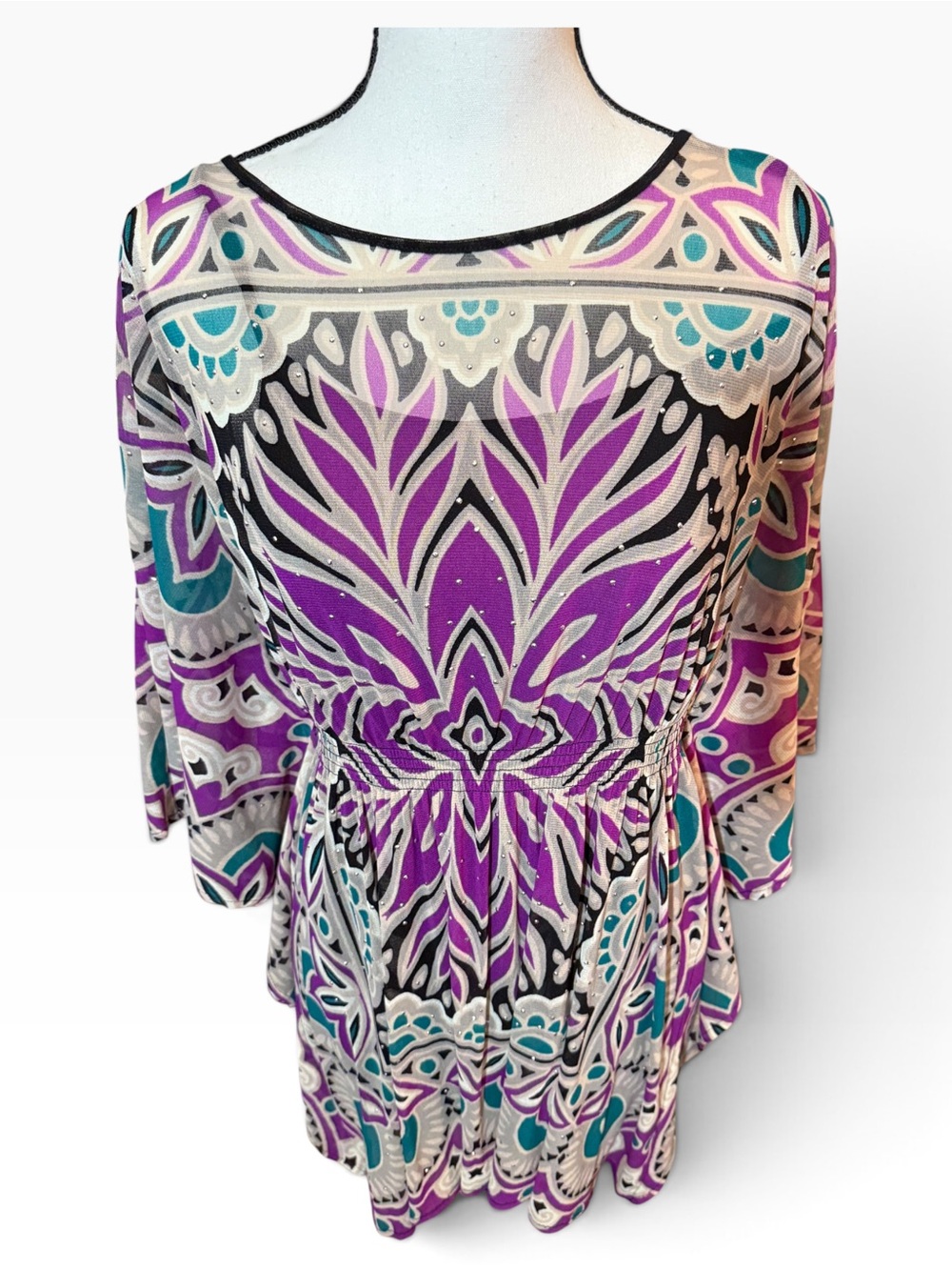 Alfani Purple Patterned Peplum Women's Top